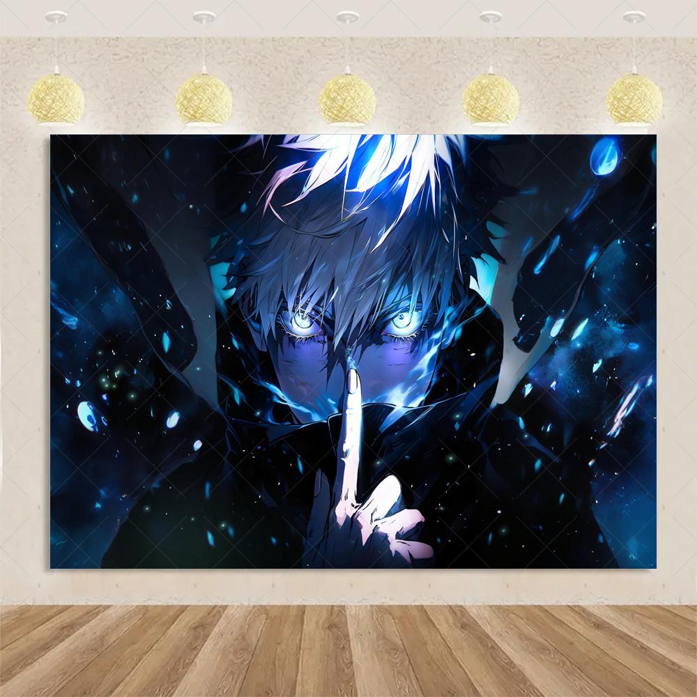 Jujutsu Kaisen themed birthday party decorations, Gojo Satoru anime character backdrop, children's poster44