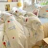 Small Fresh Pure Cotton Four-piece Set Lace Korean Version Princess Style Washed Cotton Bed Skirt Quilt Cover Cream Style Bedding