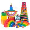 Baby Montessori Early Educational Toy Wooden Rainbow Block Stacking Block Building Block for Kids Preschool Open-thinking Toy