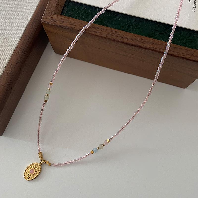 

Ожерелье с подсолнухом, грубая каменная цепочка с бусинами на шею, богемный праздничный летний универсальный цвет, цепочка на ключицу из натурального камня для женщин