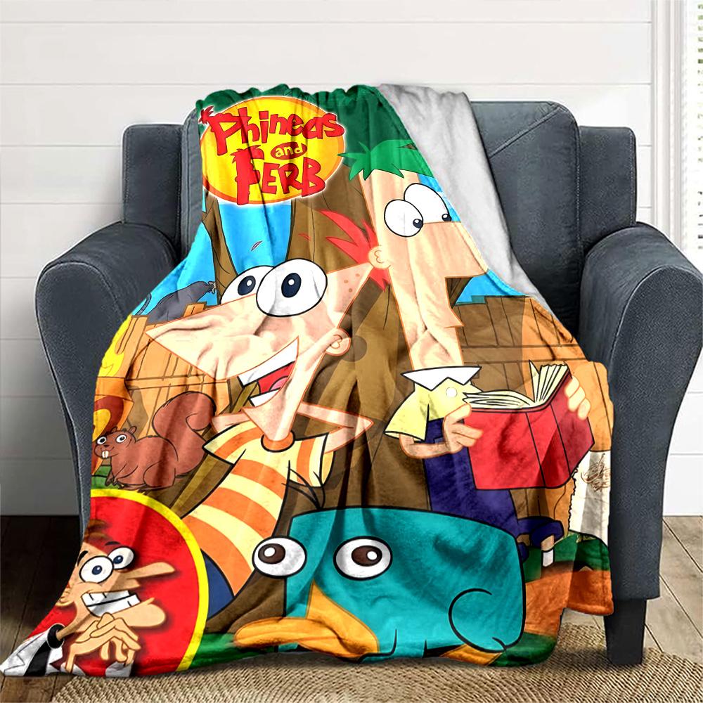 1pc Phineas and Ferb1 Blanket, Gift, for Men and Women, Soft Blanket, Good for Sofa Bed Couch Travel, Lightweight Flannel Blanket