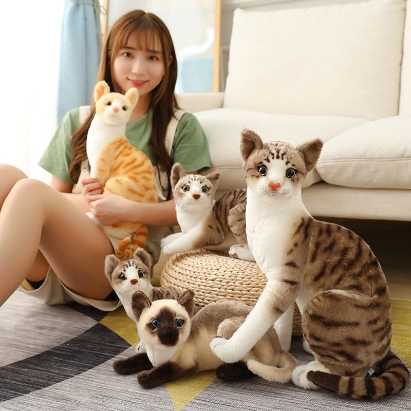 Yuzu Sweet Plush Cat Doll Realistic Grey And White Kitty Toy
