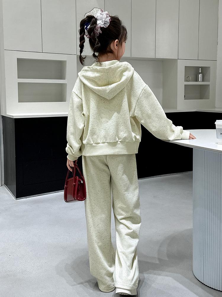 Girls' Fashionable 2025 Autumn Hooded Jacket & Pants Two-Piece Set