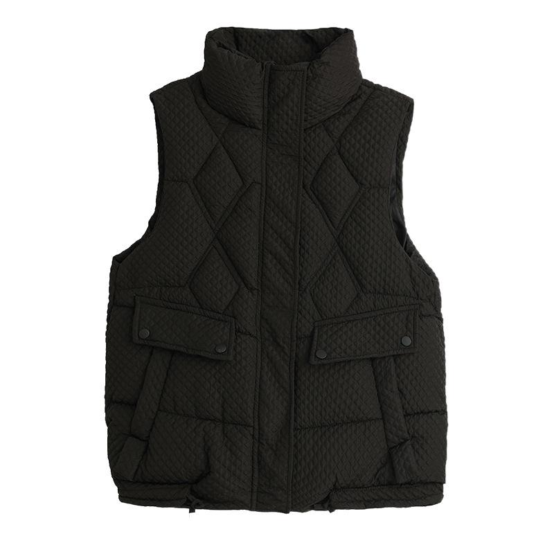 Down Cotton Vest Women's Short New Autumn and Winter Convex Grain Thickened Vest Jacket