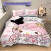 3pcs My Melody, Kawaii Breathable Polyester Bedding Set Soft Duvet Cover and 2 Pillowcases,Suitable for All Seasons, 082651b