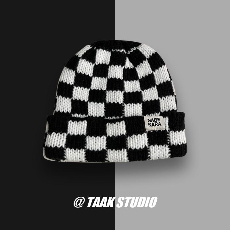 Damrutig stickad ullmössa, Koreansk & Japansk stil, Höst/Vinter, Stor passform, Ansiktsförminskande, Julutgåva