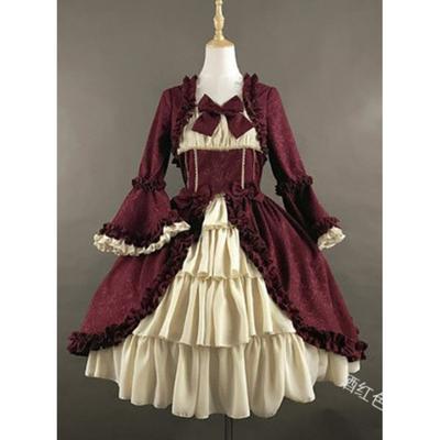 Women's Medieval Vintage Gothic Court Dress Square Neckline, Cinched Waist for Slimming Effect Patchwork Bow Design