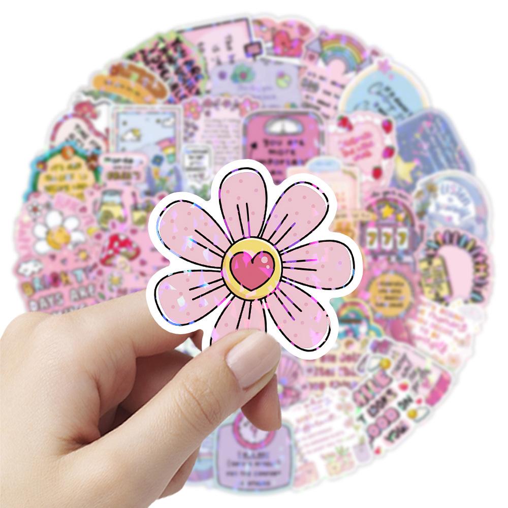 

50/100 Pcs Cute Inspirational Quote Aesthetic Fresh Stickers Reusable for DIY Car Suitcase Fridge Phone Stationery Box Decals