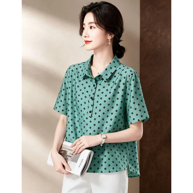 Women's Polka Dot Lapel Short Sleeve Blouse