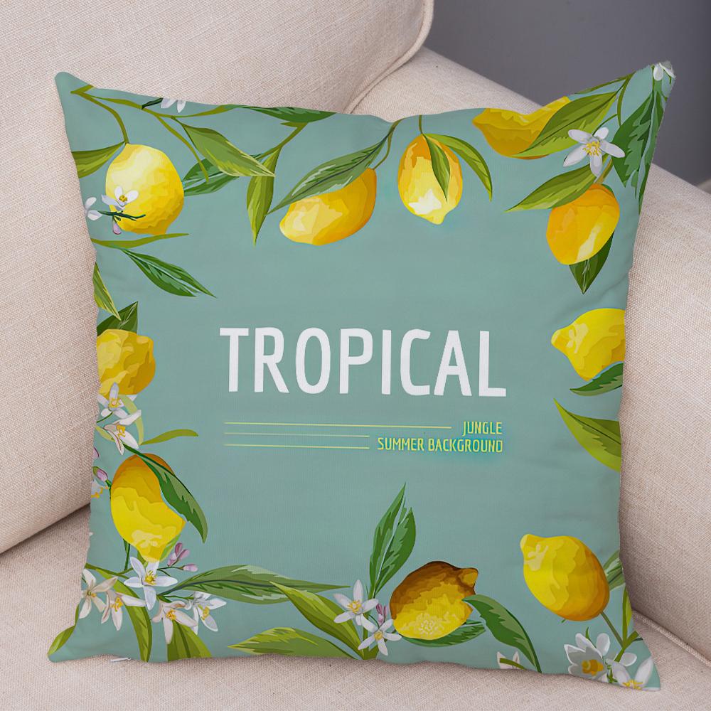 Tropical Floral Cushion Cover Pink Hibiscus Flower Leaf Print Soft Fabric Living Room Sofa Home Decor Pillow Case