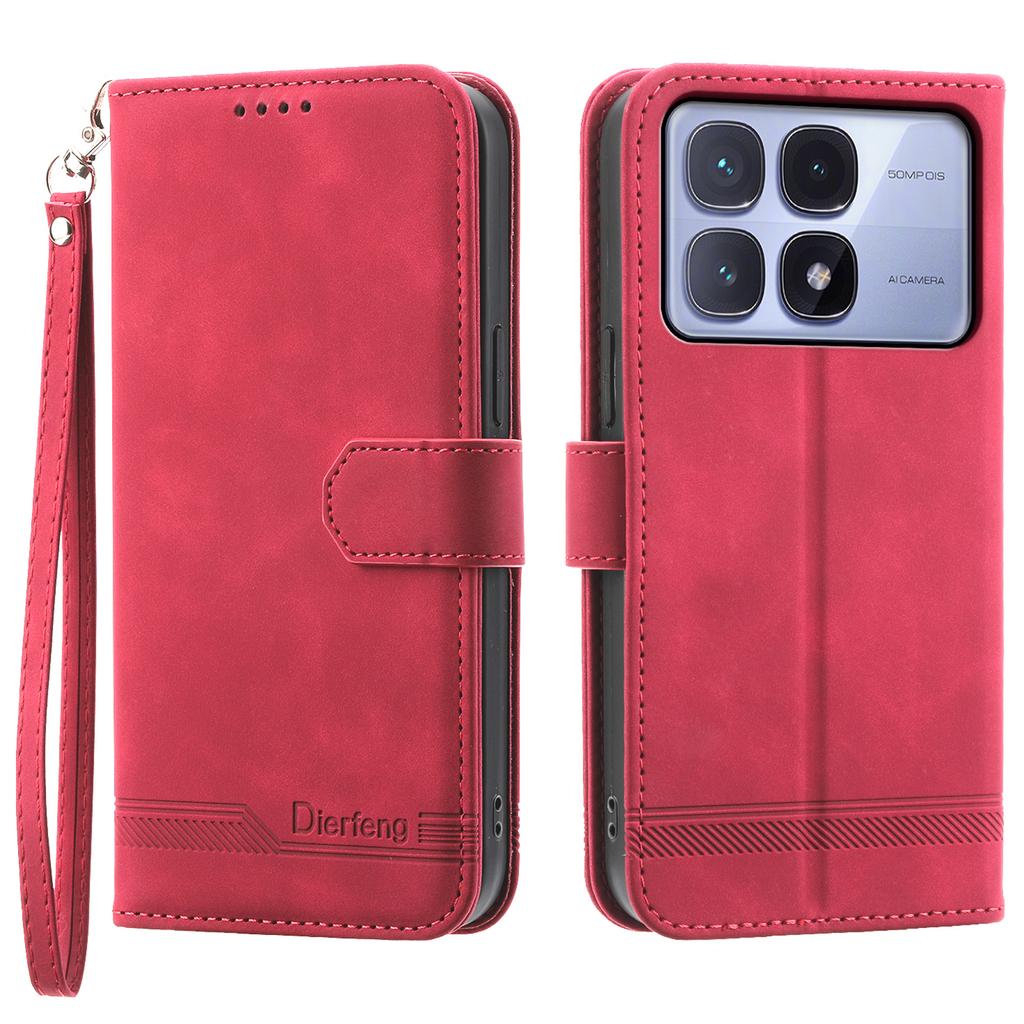 DIERFENG DF-03 For Xiaomi Redmi K70 Ultra Leather Case Lines Imprint Wallet Phone Cover