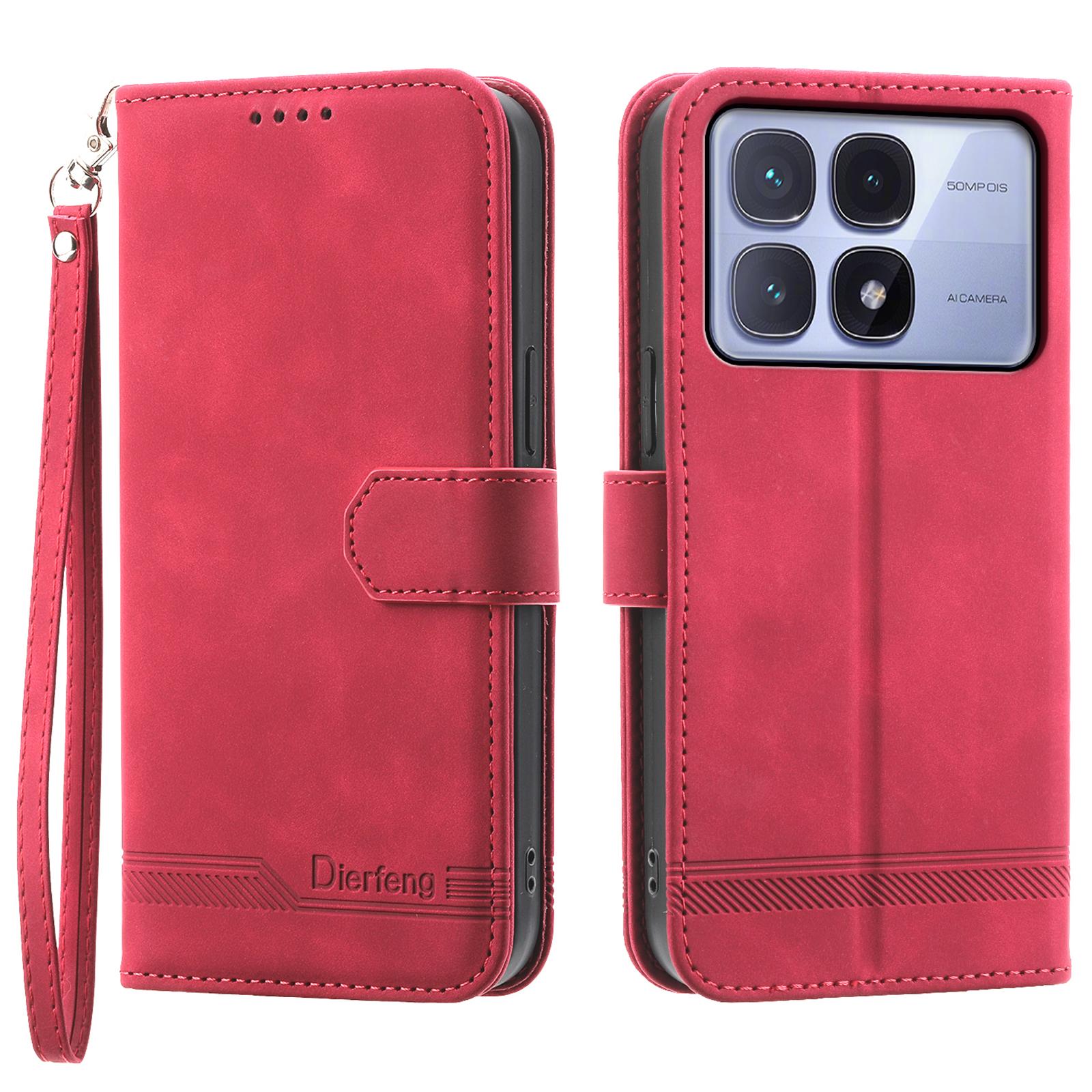 DIERFENG DF-03 For Xiaomi Redmi K70 Ultra Leather Case Lines Imprint Wallet Phone Cover D