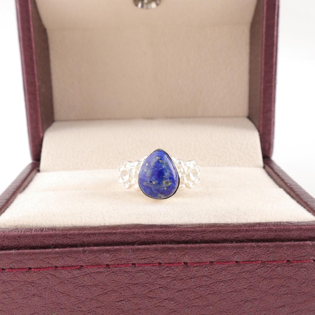 Natural Lapis Lazuli Gemstone 925 Stamped Silver Handmade Jewelry Statement Ring RR-59-25