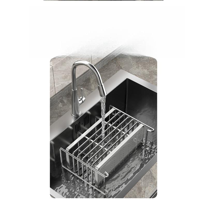 Stainless Steel Chopstick Holder with Hole-free Wall-mounted Storage Basket for Tableware and Spoons for Draining Water