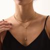Popular stainless steel round water drop zircon Y-shaped necklace plated with 18k gold waterproof high-end versatile jewelry women
