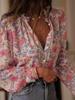 2025 Spring/Summer Women's Printed Long Sleeve Top - Elegant European & American Style