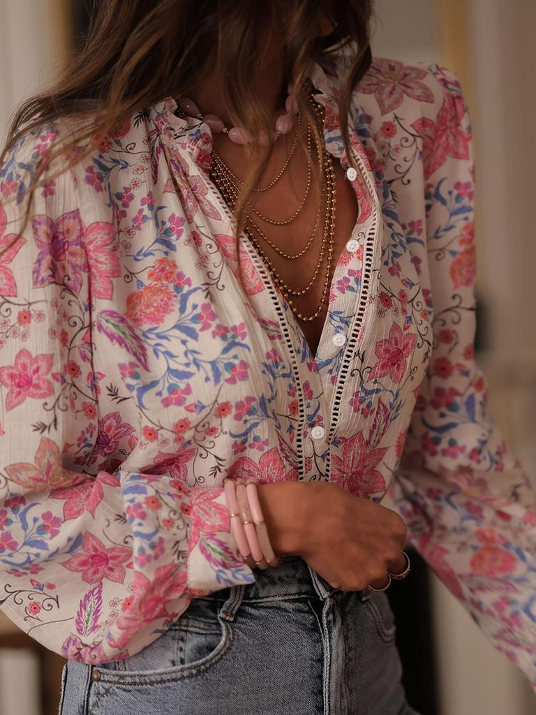 2025 Spring/Summer Women's Printed Long Sleeve Top - Elegant European & American Style