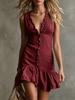 Ärmelloses V-Ausschnitt-Kleid mit Rüschensaum für Damen, Elegant, Unifarben, Leicht, Sommerlich, Lässige Passform für Verschiedene Anlässe