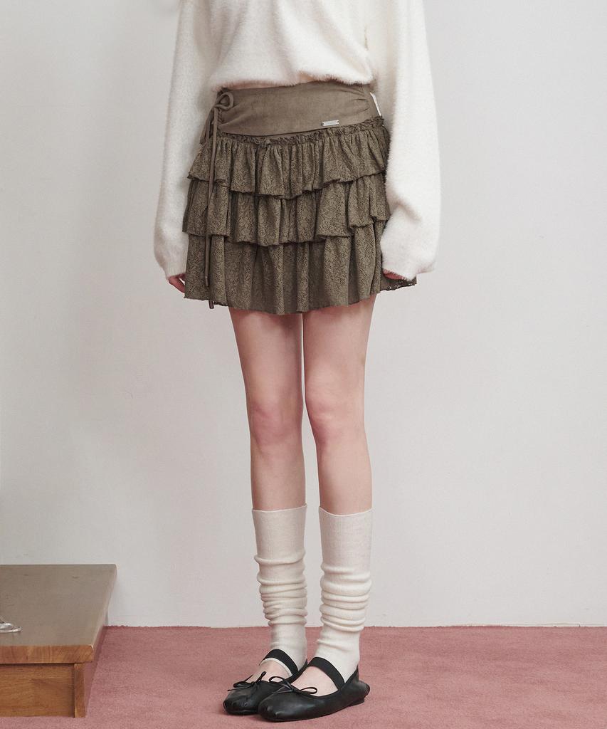Micene Agatha Suede Tiered Mini Skirt