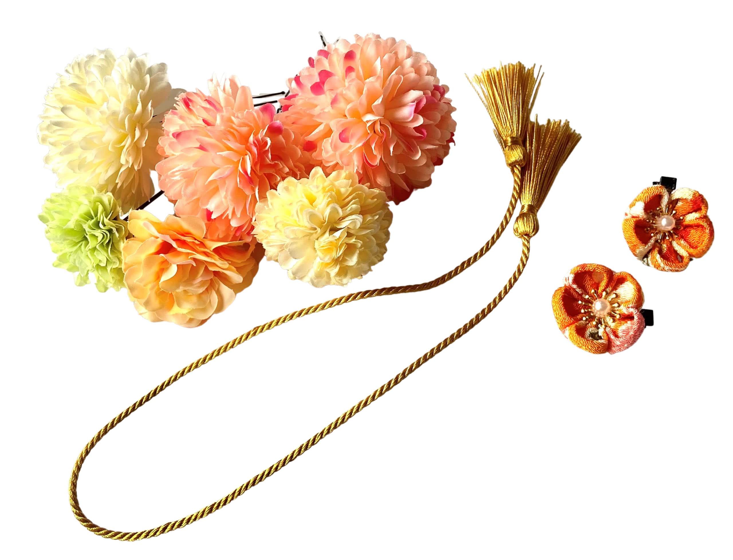 

[Kugusa] Hair Ornament Set for Japanese Traditional Clothing: Artificial Flowers, Tsumami-zaiku (traditional Japanese fabric flower making), Pearls,