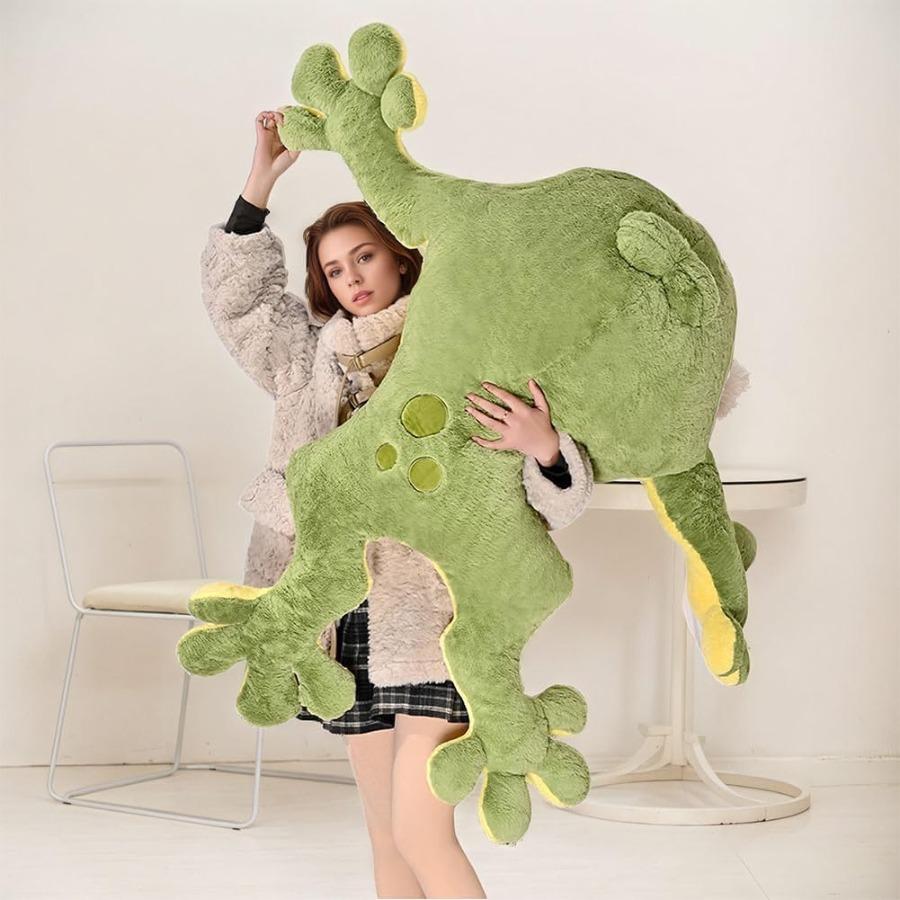 Großer Grüner Frosch Kuscheltier Plüschtier 23,6 Zoll Umarmungskissen Geschenk für Jungen Mädchen, ideal für den täglichen Gebrauch