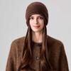 Strap ear protectors knitted hat for women, thickened warm bag head wool hat in autumn and winter, retro pullover cold hat