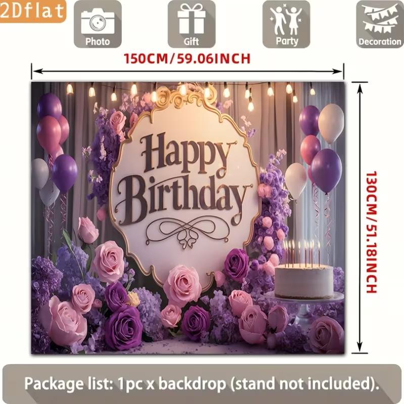 2D Purple Pink Floral Birthday Photography Backdrop Party Decoration Background Cloth