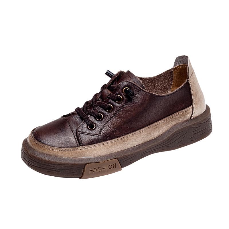 Fashion GKTINOO Genuine Leather Retro Women Sneakers Casual Lace Up Flat Ladies Shoes Fashion Breathable Comfort Women's Flat Shoes
