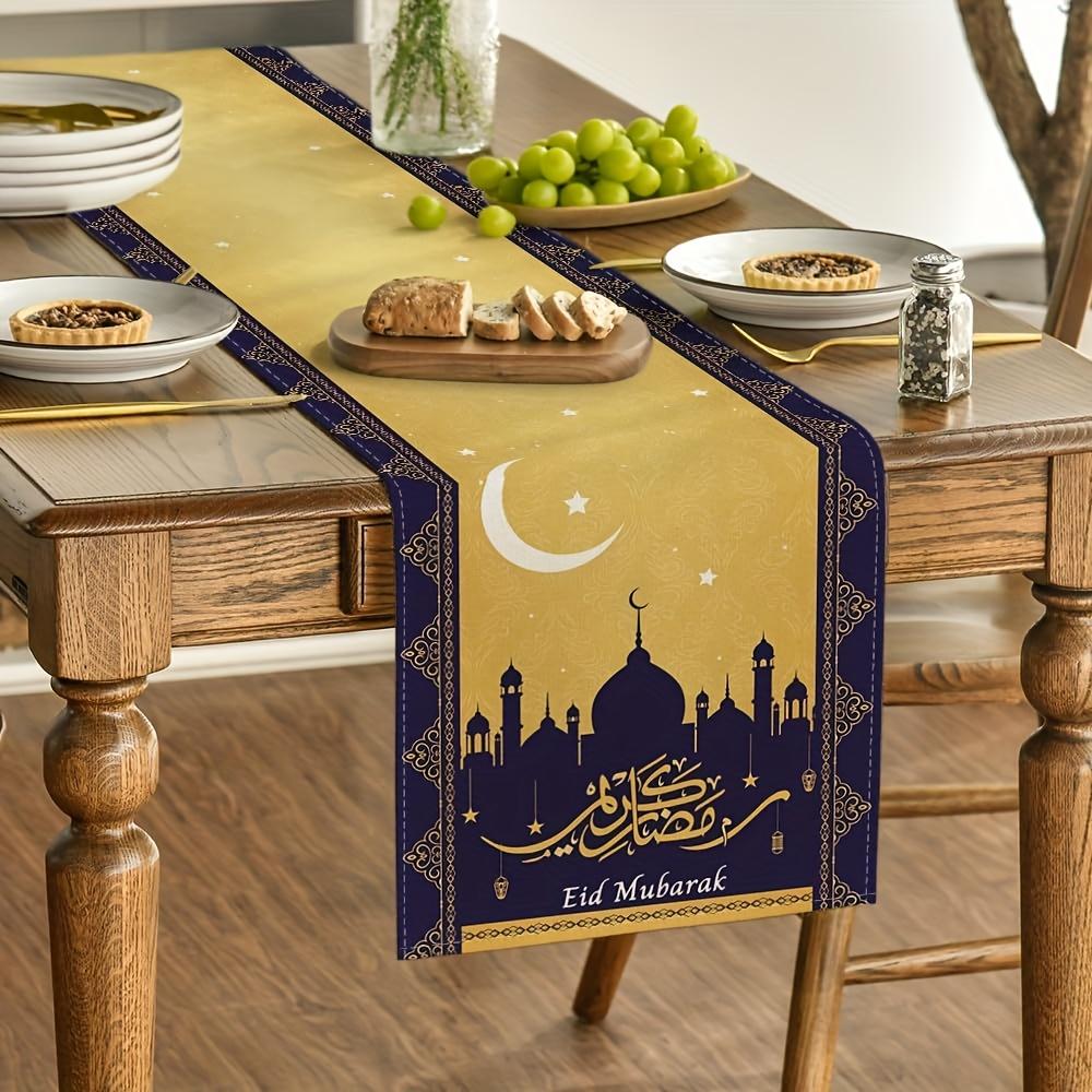 Eid Mubarak Golden Moon Linen Table Runner Home Decorations Ramadan Kareem Eid Al Fitr Dining Table Runners Ramadan Decorations