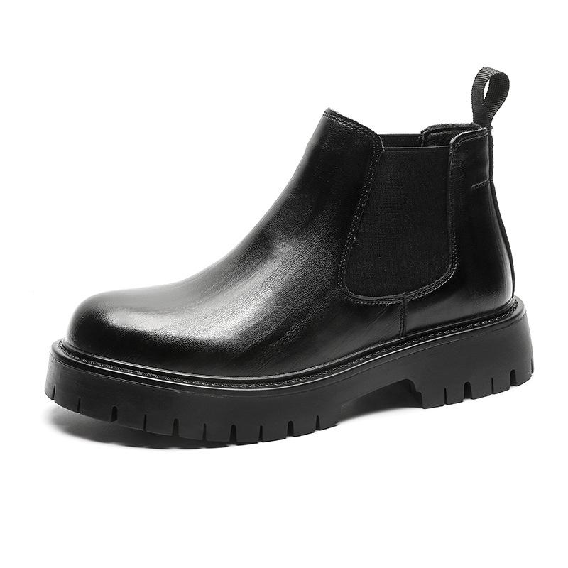 

plus size mens casual chelsea boots slip-on genuine leather shoes black brown cowboy platform boot spring autumn ankle botas man 10.5 чорний