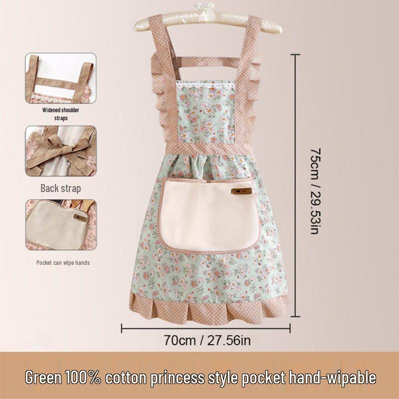 Women's Oilproof Princess Apron with Back Buckle and Large Pocket - Wipeable Kitchen Bib