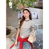 Chic Color-block Round-neck Fitted Knitted Short-sleeved T-shirt for Women In Summer - Extremely Stylish, Slimming, Short-sleeved Top.