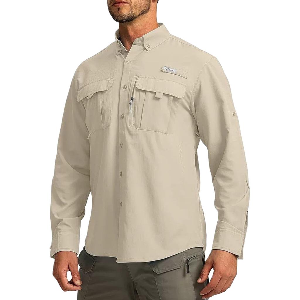 Men's Color Casual Loose Button-Down Collar Faux Pocket Long-Sleeved Shirt