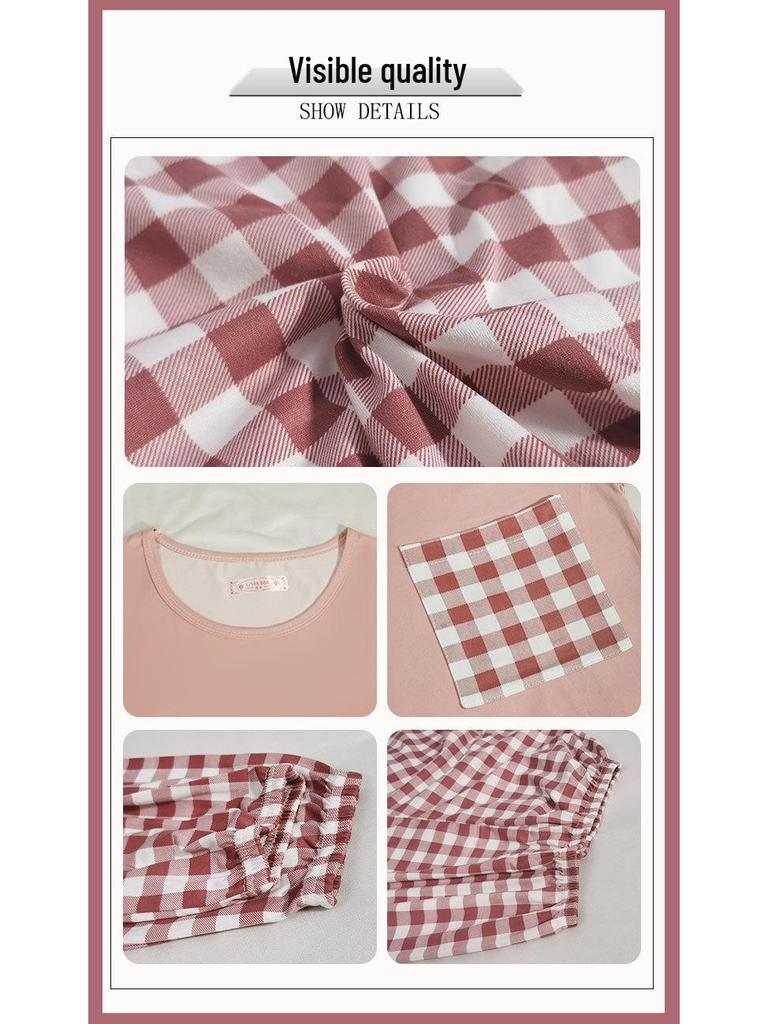 Women's Blue Plaid Long Sleeve Pajamas, Imitation Cotton, Loose & Comfortable, Perfect for Spring/Autumn, Versatile for Home or Outdoors