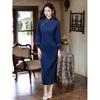 Luo Shibo "Clear Mountain Poetry" New Chinese Style Beautiful Long Sleeve Chenier Cheongsam Winter Fleece Warm Daily Women