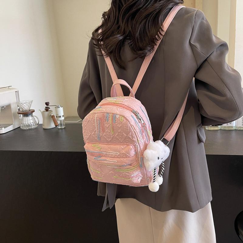 Stylish Lightweight Canvas Backpack For Girls Trendy College Students In Black Blue Pink Beige