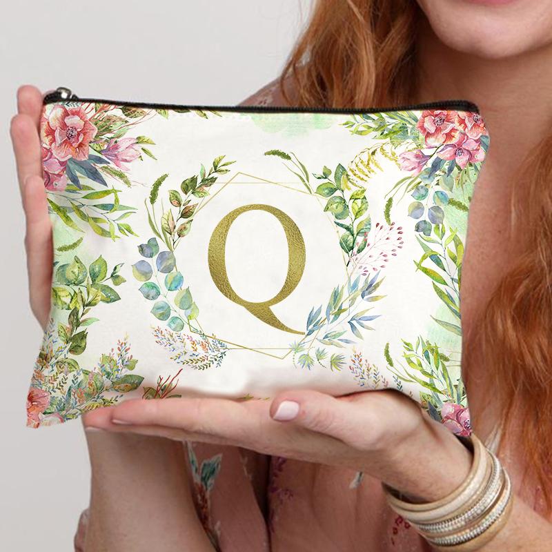 Pattern Letter Initial Makeup Bag Women's Essential Travel Shopping Use Zipper Handbag Party Wedding Storage Bag