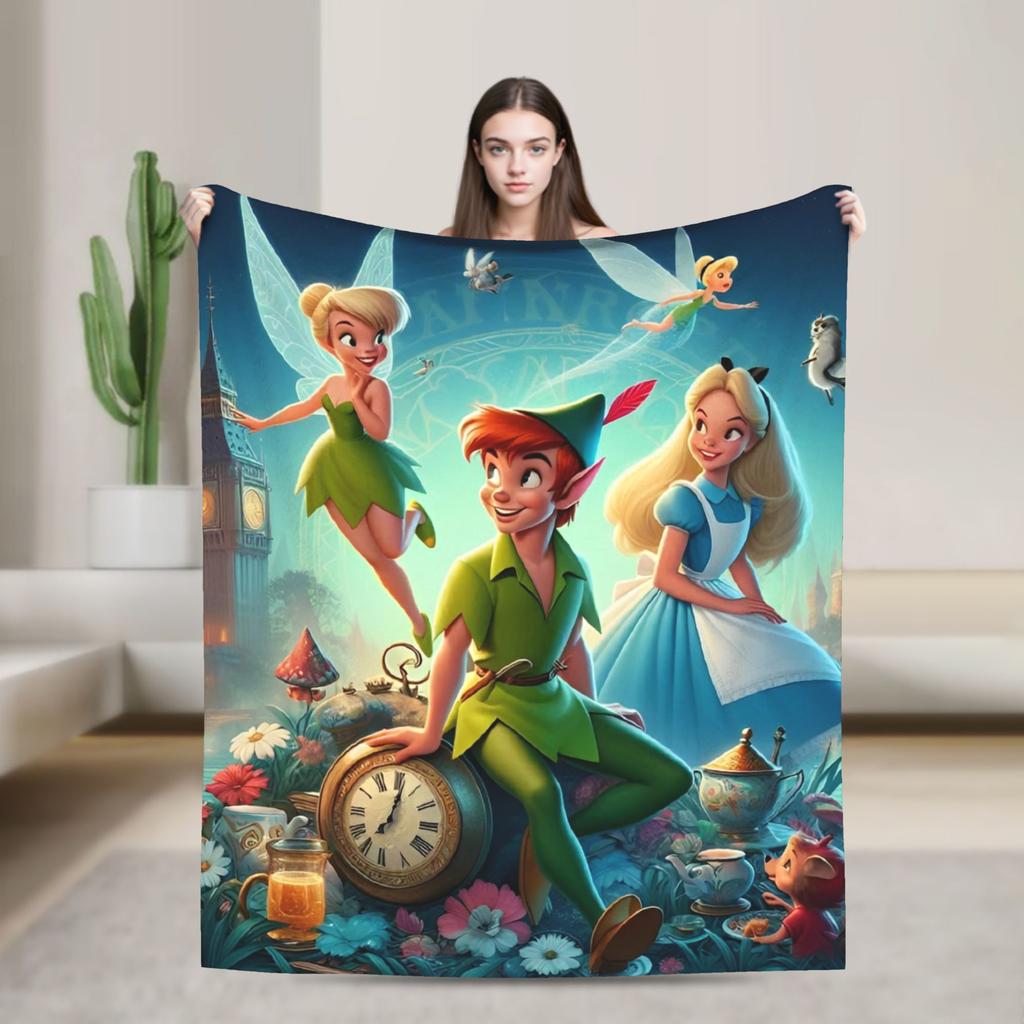 Tinker Bell Cartoon Knitted Blankets Velvet Animated Fantasy Film Super Soft Throw Blankets for Bedroom Sofa Bedspread