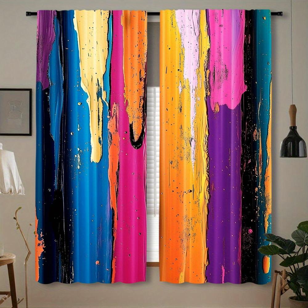 2pcs Set Abstract Modern Art Curtains - Rod Pocket Design for Easy Hanging, Perfect for Bedroom, Living Room & Home Decor