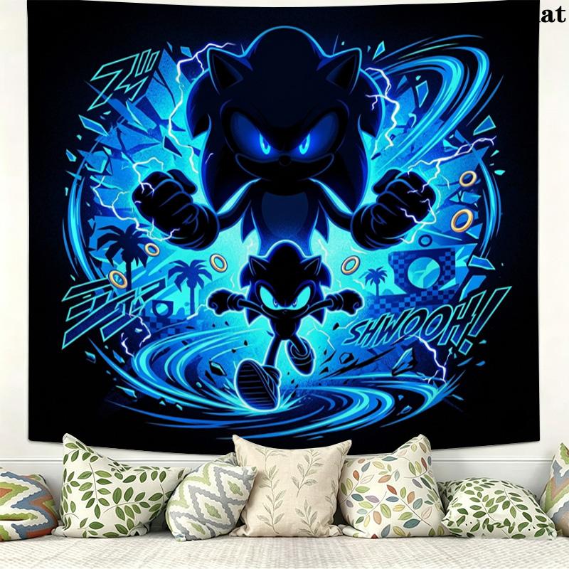 Sonic Hedgehog Wall Tapestry Aesthetic Wall Hanging Printed Fabric Blanket Decorative Tapestries For Bedroom Living Room Home Decor