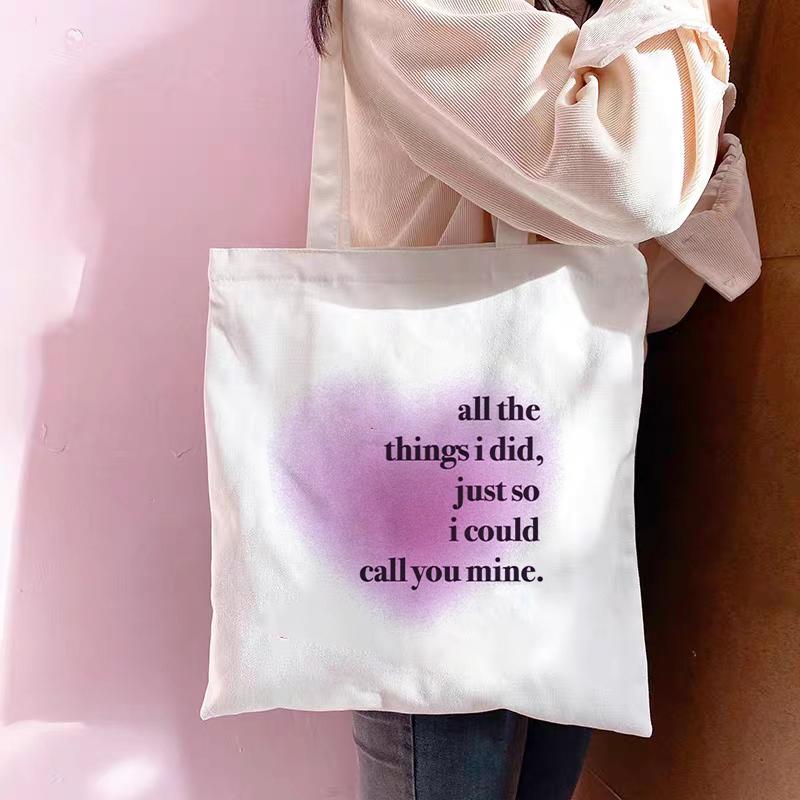 Damaxelväska Söt Ins Hjärta Korea Ulzzang Harajuku Shopping Flickor Handväska Canvasväska Stor Kapacitet Casual Shopperväska