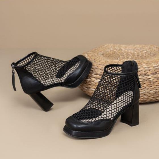 Fashion waterproof table hollow single shoes women's mesh sandals spring and summer new thick heel high heels with skirt foreign style cool boots