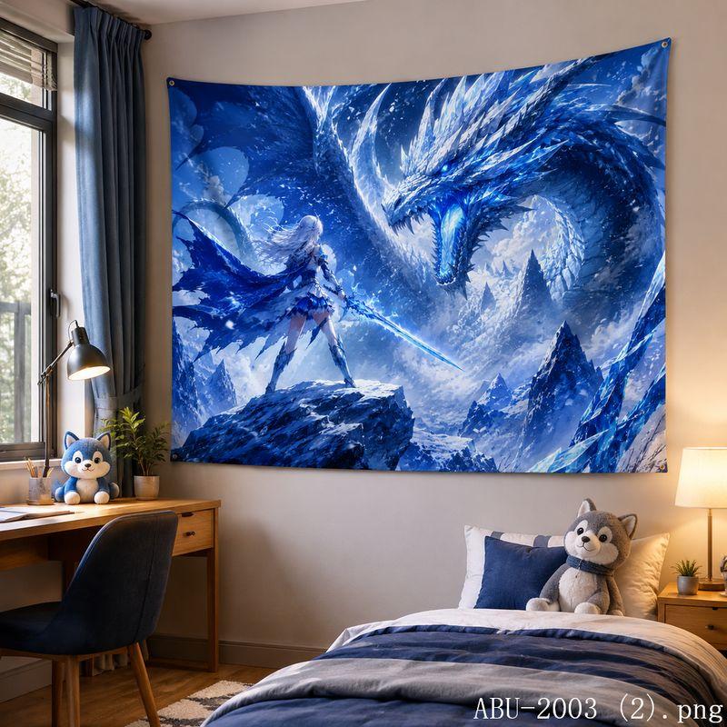 Cool Blue Galaxy Anime Girl Aesthetic Tapestry Fantasy Cartoon Wall Hanging Teen Dorm Bedroom Otaku Room Home Wall Decor