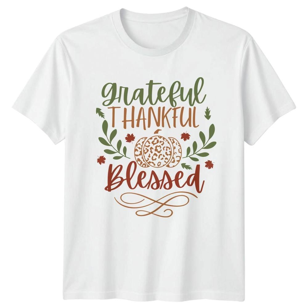 Grateful Thankful Blessed Autumn Leopard TShirt Autumn Thanksgiving Lifestyle S