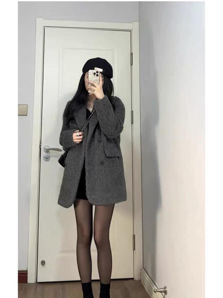 Women's Korean Mid-Length Loose Woolen Coat - Elegant Autumn/Winter Jacket