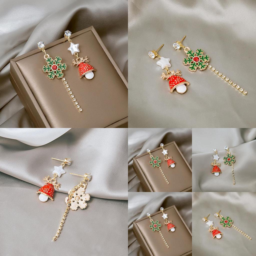 Christmas Bell And Reindeer Dangle Earrings With Electroplated Alloy For Womens Holiday Accessory