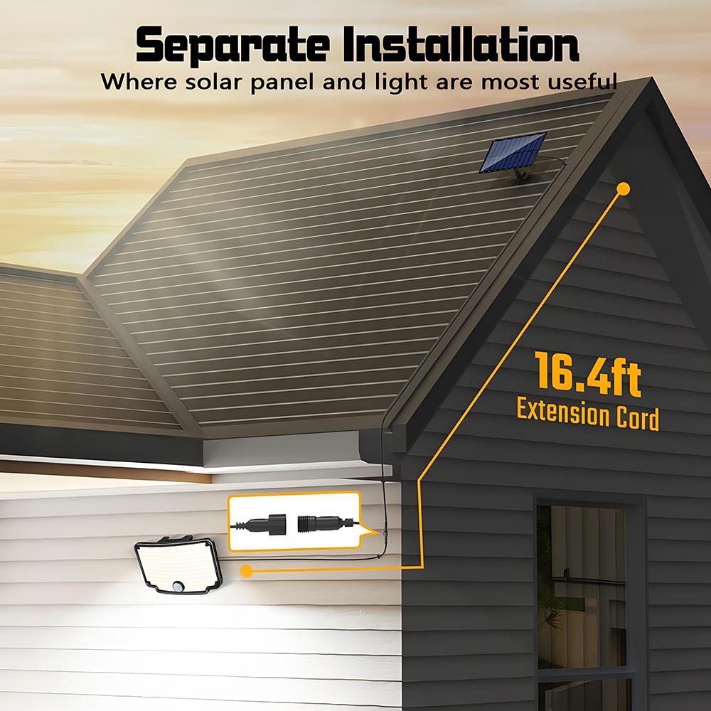254 LED Solar Lights Outdoor Flood Lights With Remote Control Motion Sensor Light 16.4 Ft Cable Security Lights for Garage Patio