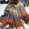 Travel Ethnic Style Striped Faux Cashmere Thick Scarf Fashionable Versatile Windproof Scarf for Women