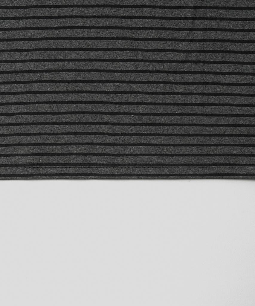 EXCONTAINER [Crop] Ribbed Stripe Half Ringer T-Shirt (Charcoal Grey)