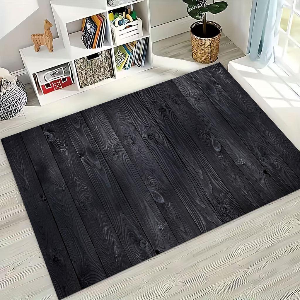 Rainbow Retro Wooden Board Black Brown Wood Grain Rug for Bedroom Living Room Sofa Home Doormat Decor,Large Non-slip Floor Mat